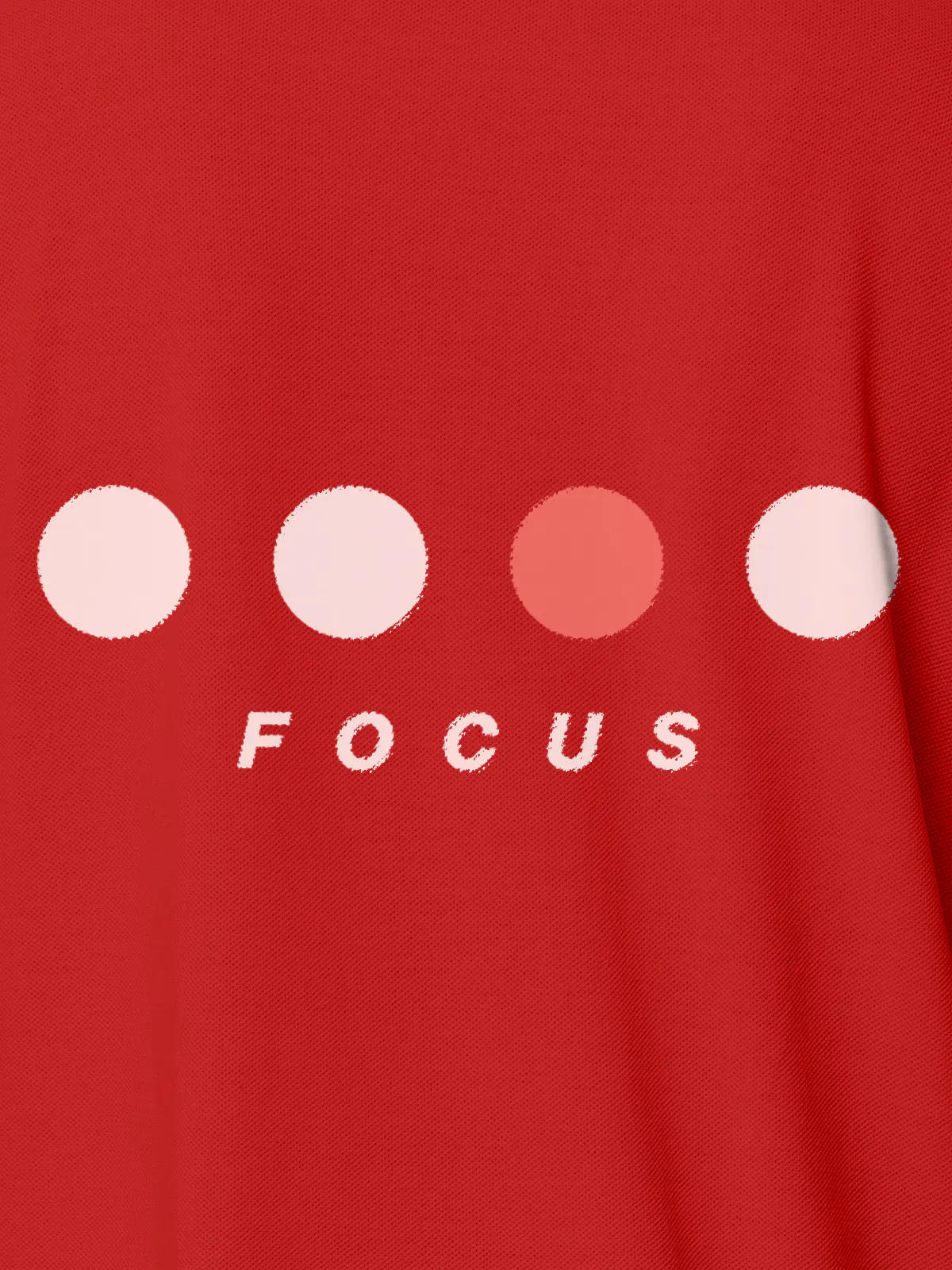 Front view of Fighterhero Men's Red Collar T-shirt, highlighting the 'Focus' print design on the chest.