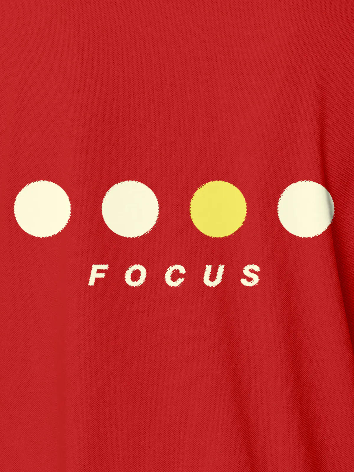 Front view of Fighterhero Men's Red Collar T-shirt, highlighting the 'Focus' print design on the chest.