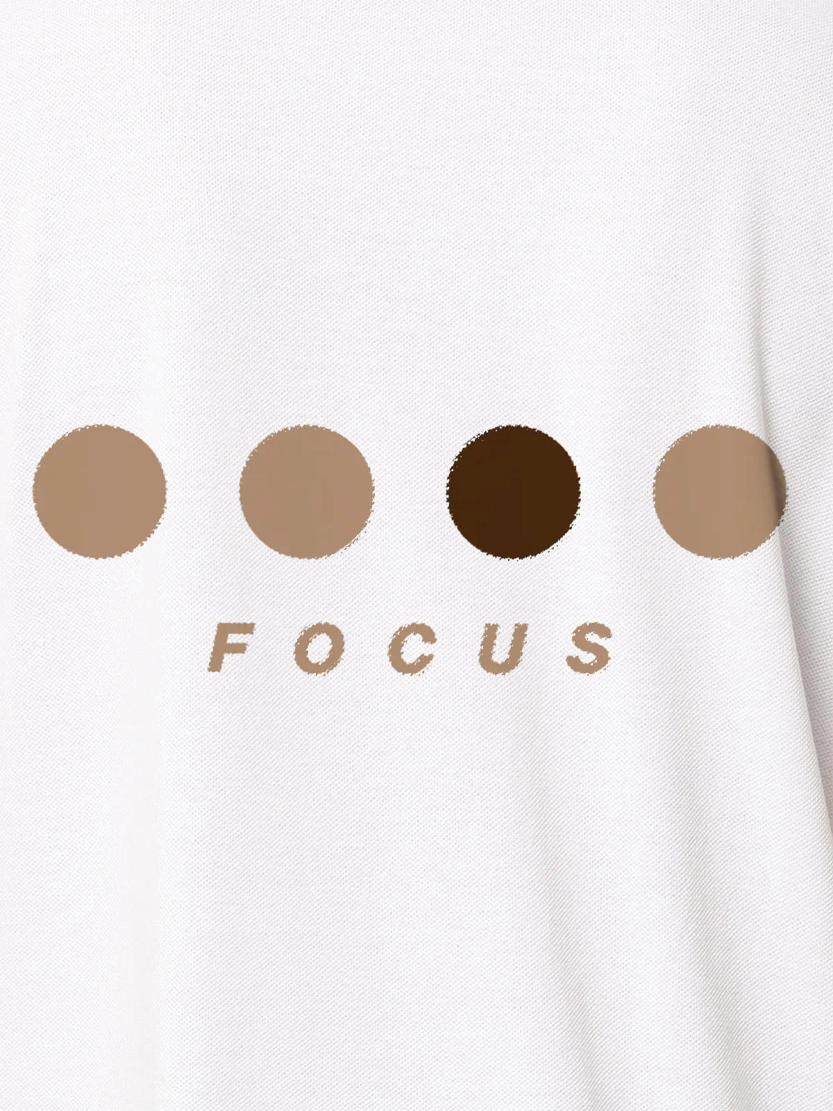 Front view of Fighterhero Men's White Collar T-shirt, highlighting the 'Focus' print design on the chest.