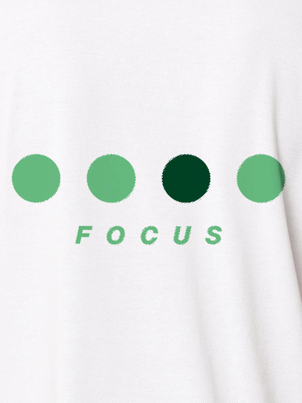 Front view of Fighterhero Men's White Collar T-shirt, highlighting the 'Focus' print design on the chest.