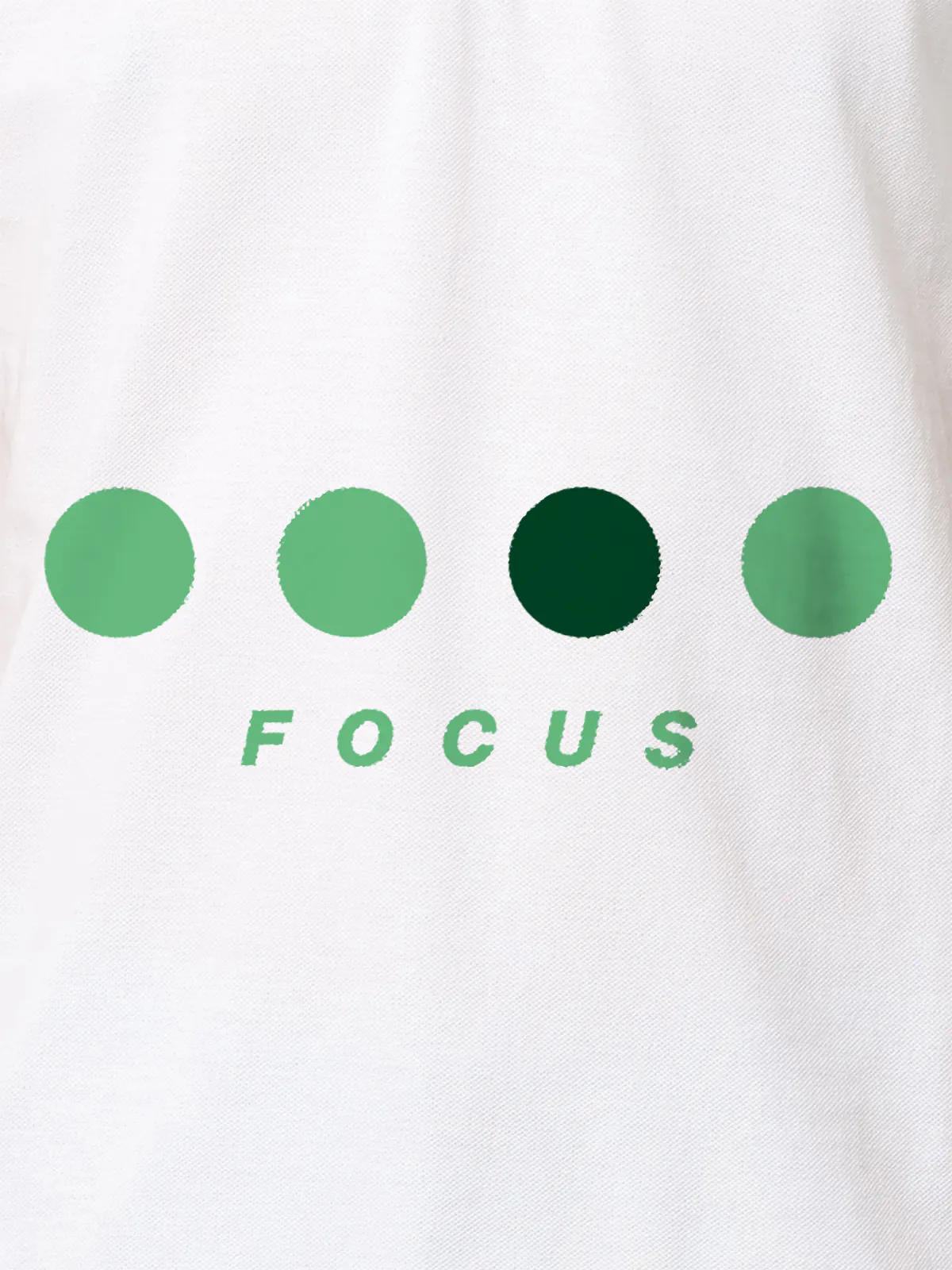 Front view of Fighterhero Women's White Collar T-shirt, highlighting the 'Focus' print design on the chest.