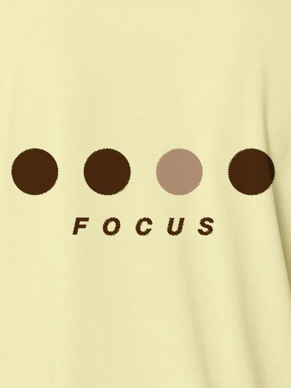 Front view of Fighterhero Men's Yellow Collar T-shirt, highlighting the 'Focus' print design on the chest.