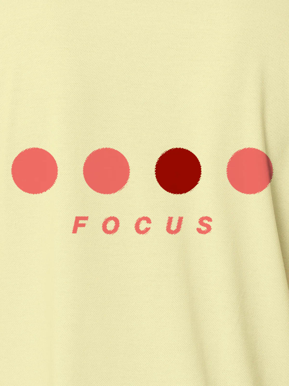 Front view of Fighterhero Men's Yellow Collar T-shirt, highlighting the 'Focus' print design on the chest.