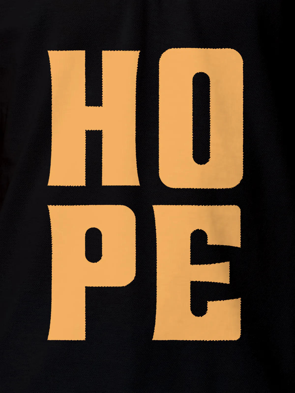 Close up of 'Hope' design on Women's Black Polo T-shirt, highlighting intricate details and vibrant print.