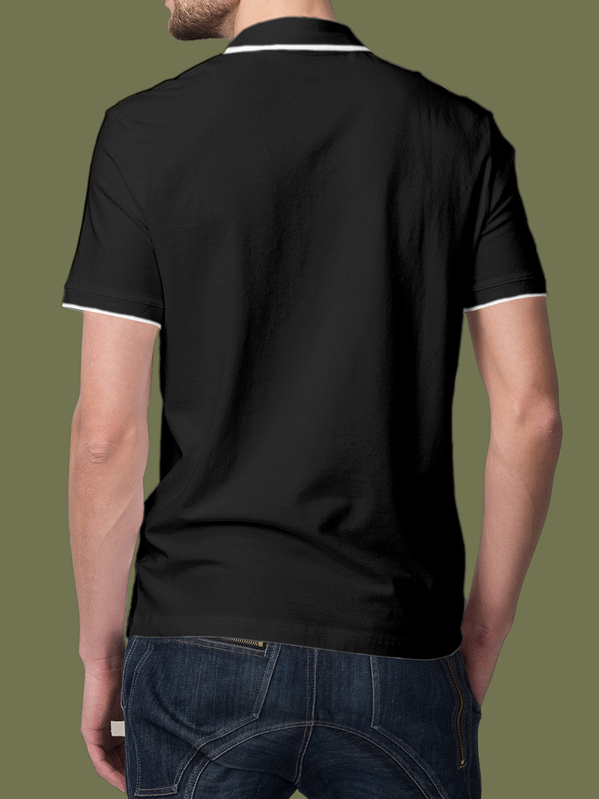 Back view of Fighterhero Men's Dark Grey Polo T-shirt, highlighting the modern look and clean finish