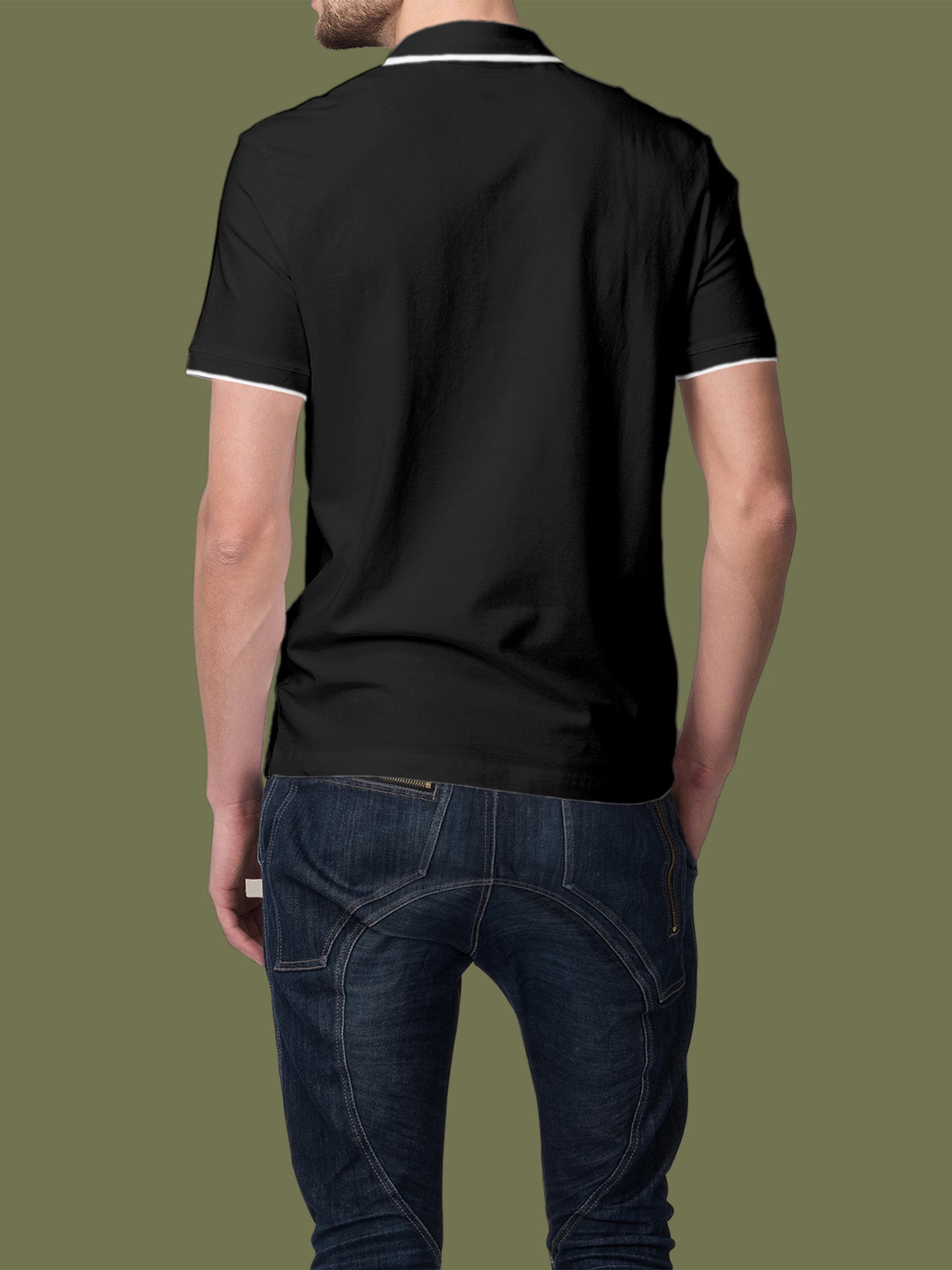 Back view of Fighterhero Men's Dark Grey Polo T-shirt, highlighting the modern look and clean finish