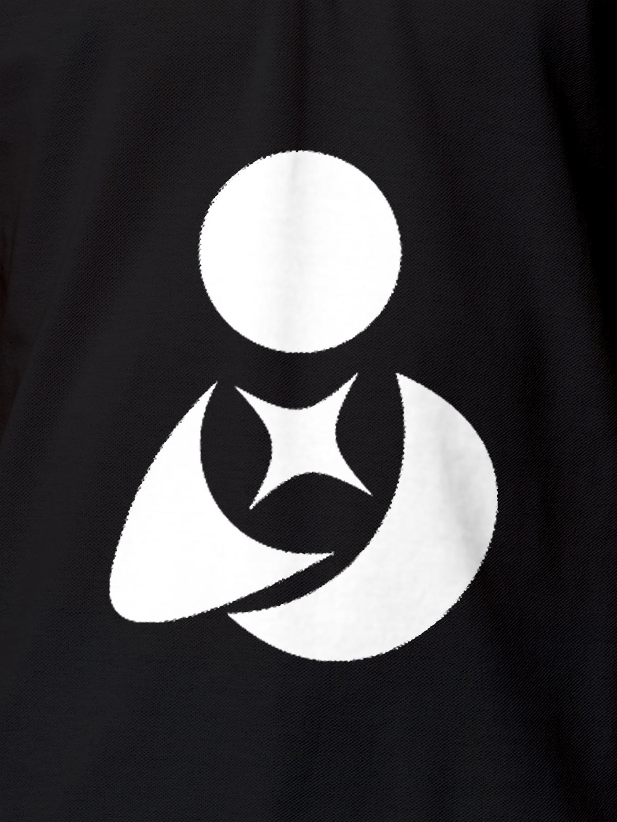 Close up of 'Fighterhero Logo' on Men's Dark Grey Polo T-shirt, highlighting intricate details and vibrant print.