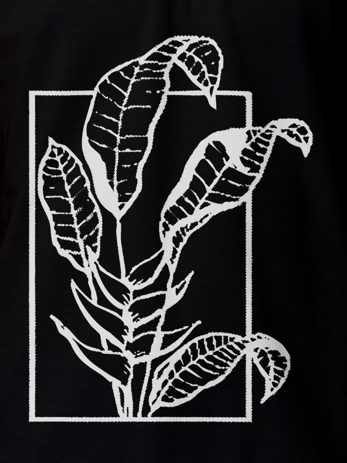 Close up of another 'Calm' design on Men's Black Collar T-shirt, highlighting the vibrant print.