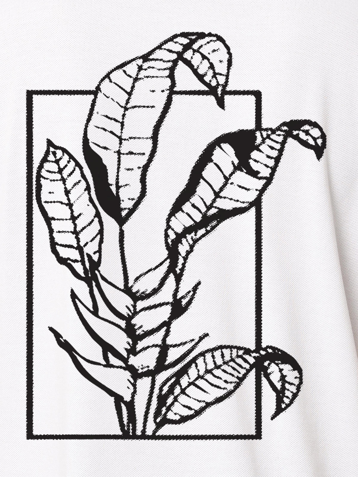 Close up of another 'Calm' design on Women's White Collar T-shirt, highlighting the vibrant print.