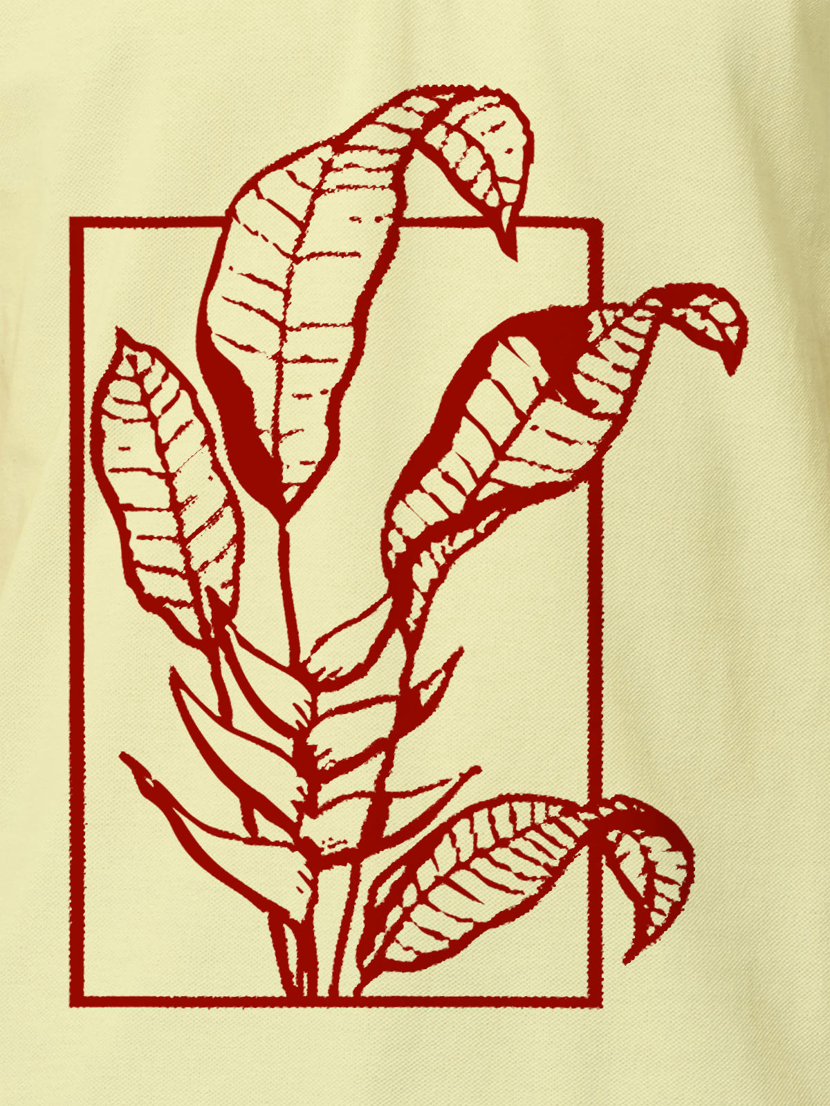 Close up of another 'Calm' design on Men's Yellow Collar T-shirt, highlighting the vibrant print.