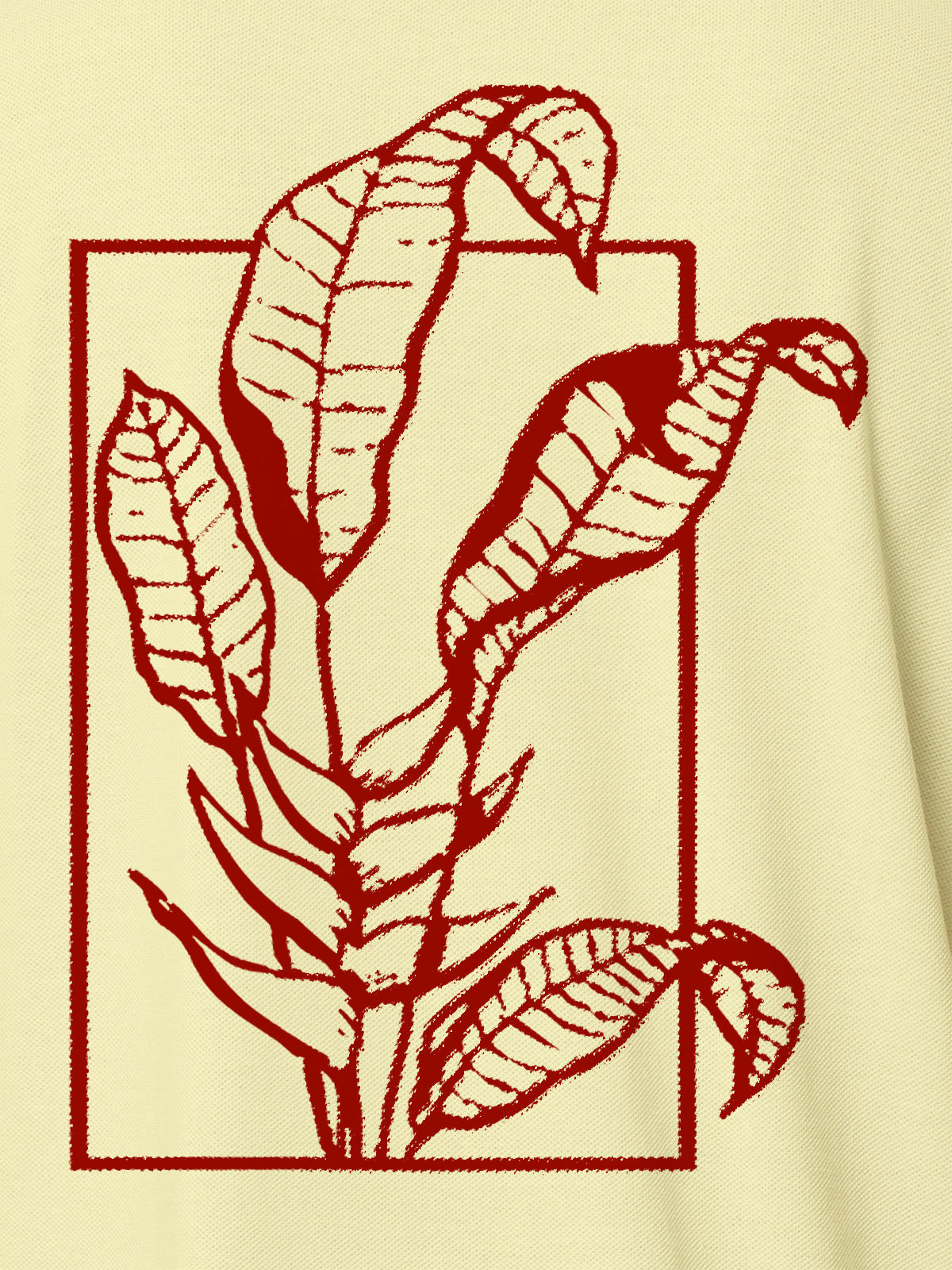 Close up of another 'Calm' design on Women's Yellow Collar T-shirt, highlighting the vibrant print.
