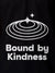 Close up of 'Bound By Kindness' design on Men's Black Polo T-shirt, highlighting intricate details and vibrant print.