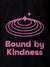 Close up of 'Bound By Kindness' design on Men's Black Polo T-shirt, highlighting intricate details and vibrant print.