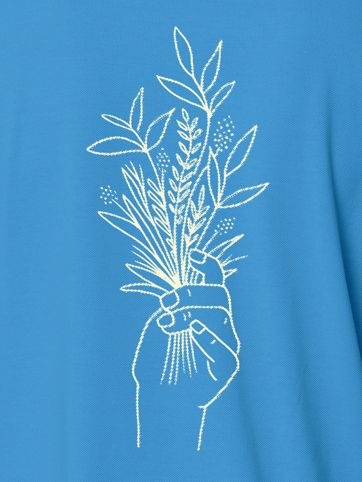 Close up of another 'There's Always a Sunrise' design on Women's Blue Collar T-shirt, highlighting the vibrant print.
