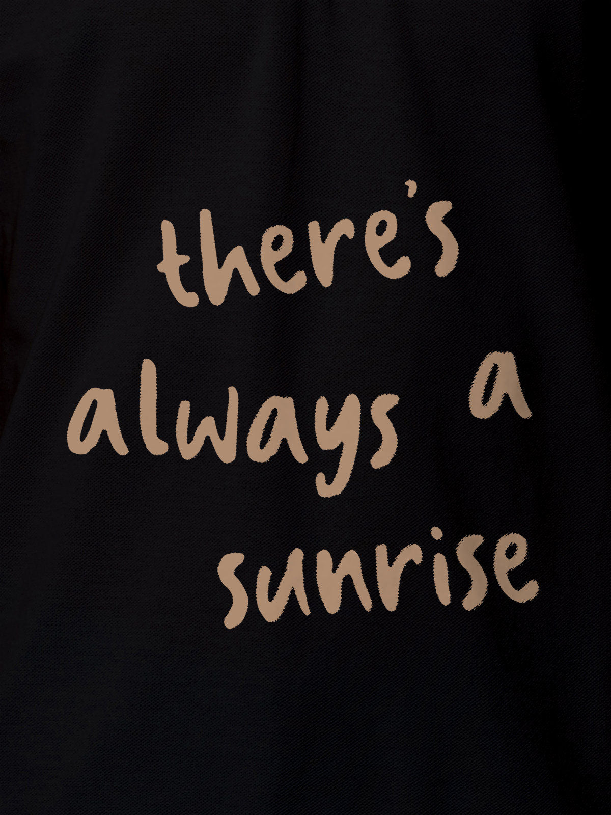 Close up of 'There's Always a Sunrise' design on Men's Black Polo T-shirt, highlighting intricate details and vibrant print.
