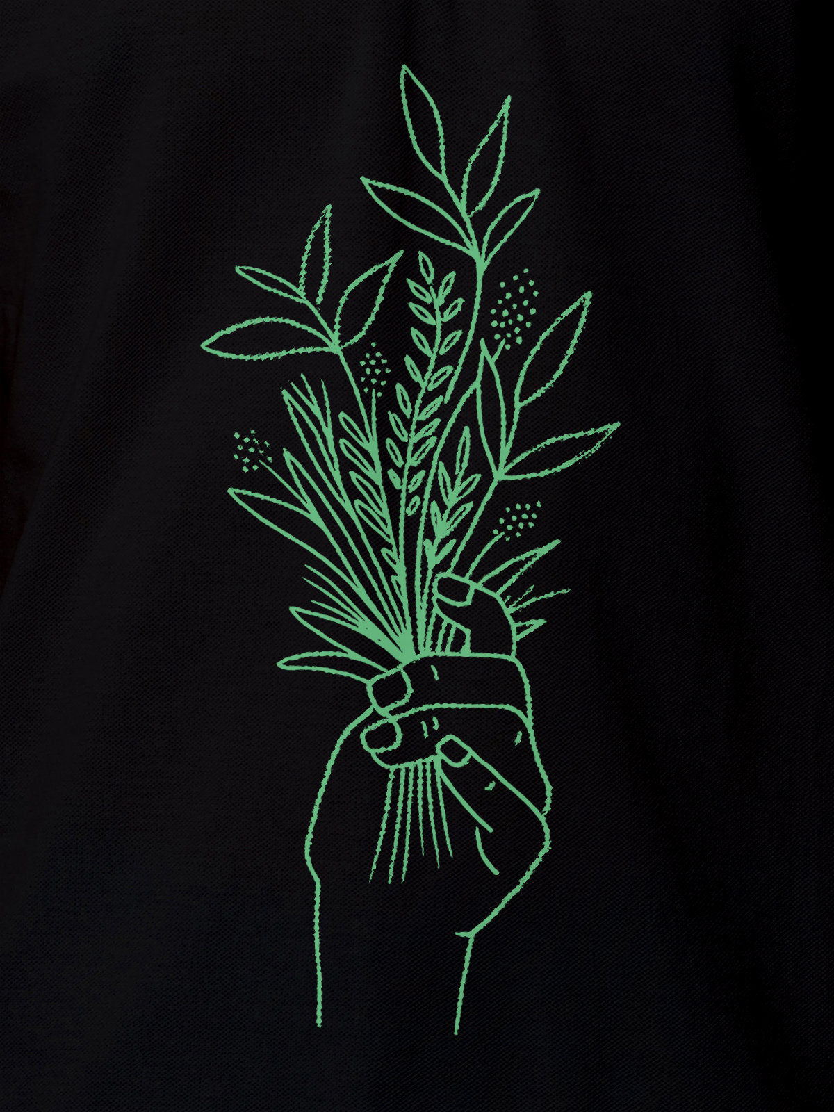 Close up of another 'There's Always a Sunrise' design on Men's Black Collar T-shirt, highlighting the vibrant print.