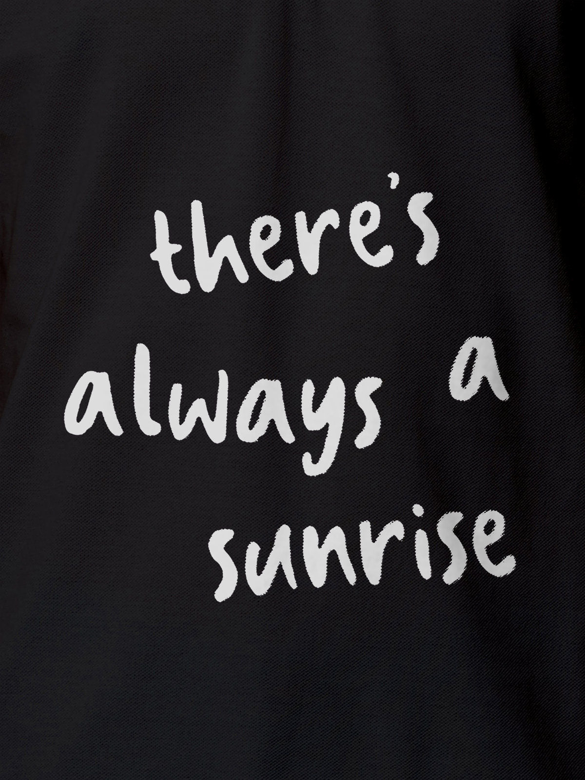 Close up of 'There's Always a Sunrise' design on Men's Dark Grey Polo T-shirt, highlighting intricate details and vibrant print.