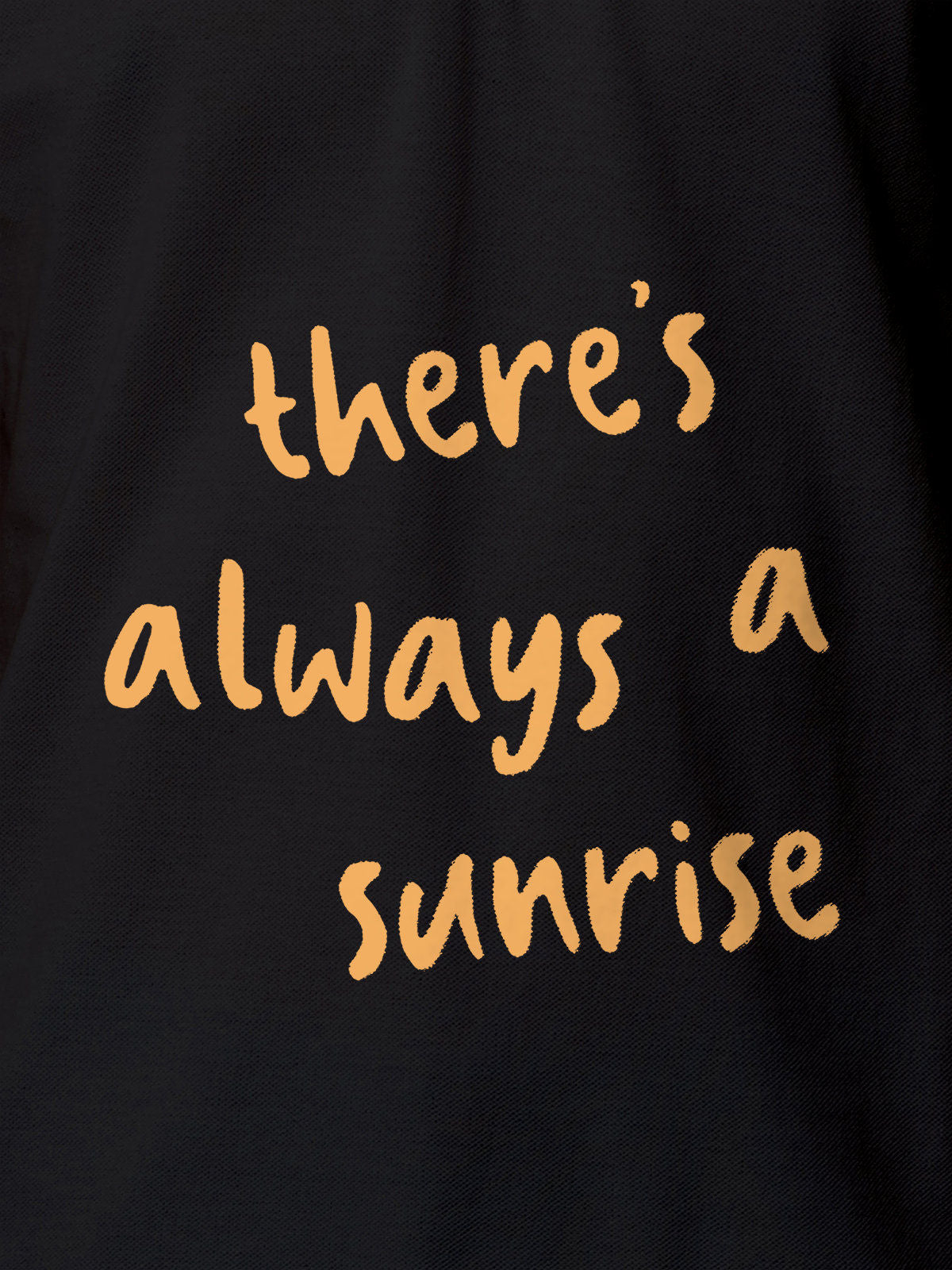 Close up of 'There's Always a Sunrise' design on Men's Dark Grey Polo T-shirt, highlighting intricate details and vibrant print.