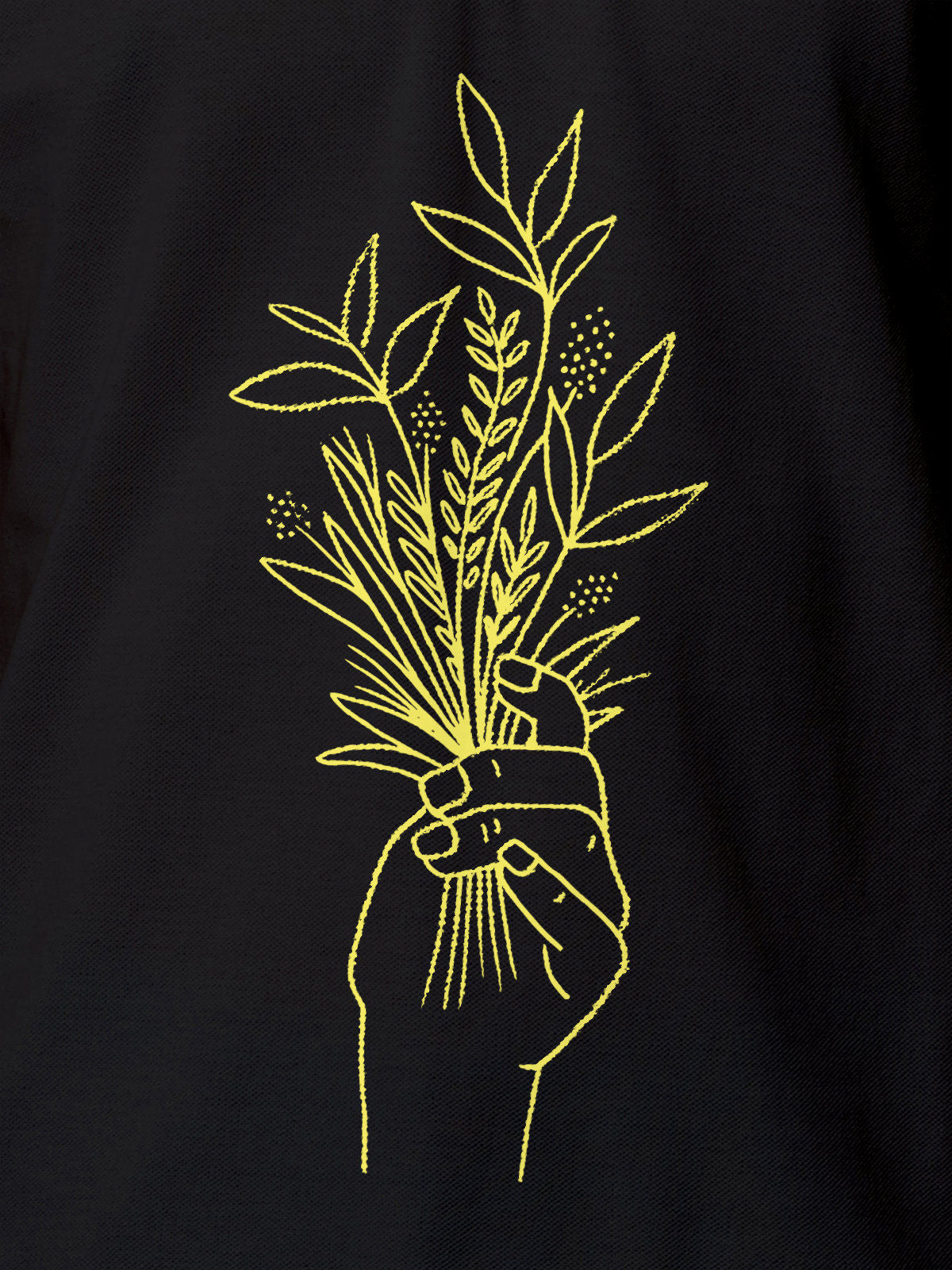 Close up of another 'There's Always a Sunrise' design on Men's Dark Grey Collar T-shirt, highlighting the vibrant print.
