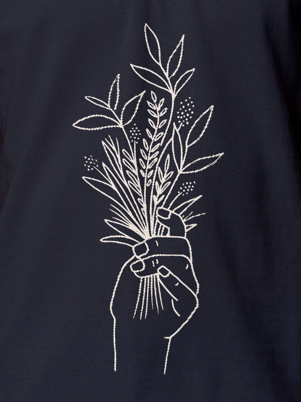 Close up of another 'There's Always a Sunrise' design on Men's Navy Blue Collar T-shirt, highlighting the vibrant print.