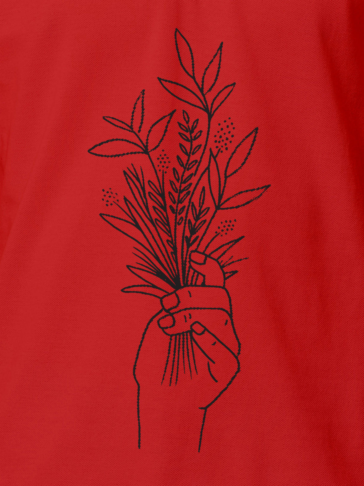 Close up of another 'There's Always a Sunrise' design on Men's Red Collar T-shirt, highlighting the vibrant print.
