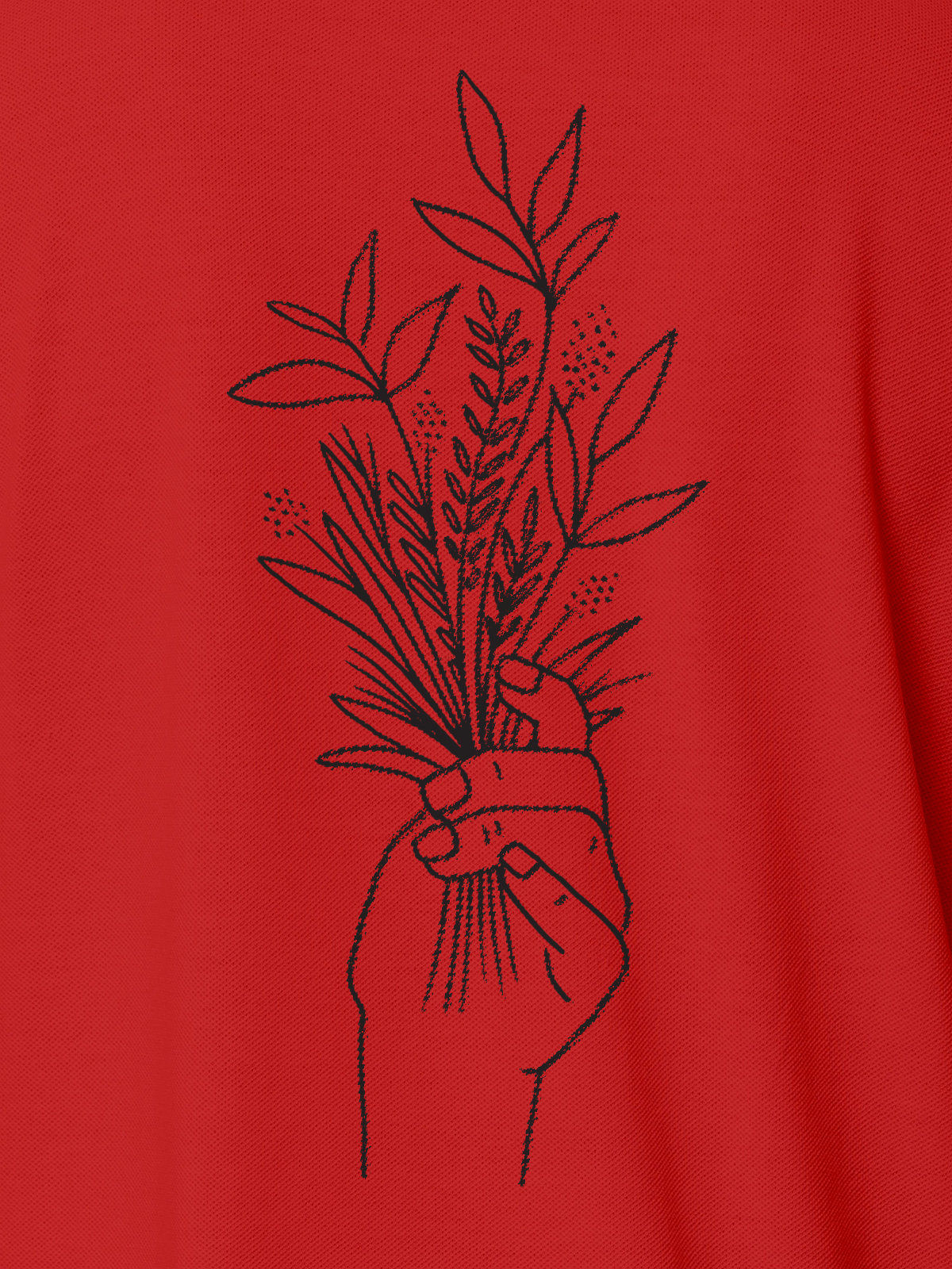 Close up of another 'There's Always a Sunrise' design on Women's Red Collar T-shirt, highlighting the vibrant print.