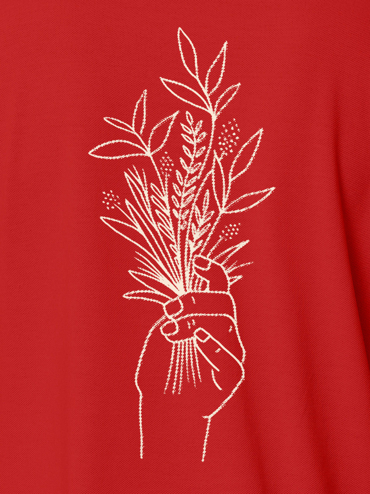 Close up of another 'There's Always a Sunrise' design on Women's Red Collar T-shirt, highlighting the vibrant print.