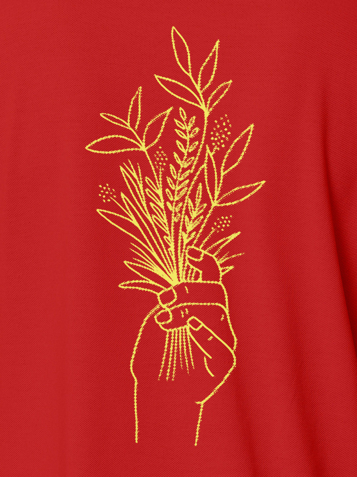 Close up of another 'There's Always a Sunrise' design on Women's Red Collar T-shirt, highlighting the vibrant print.