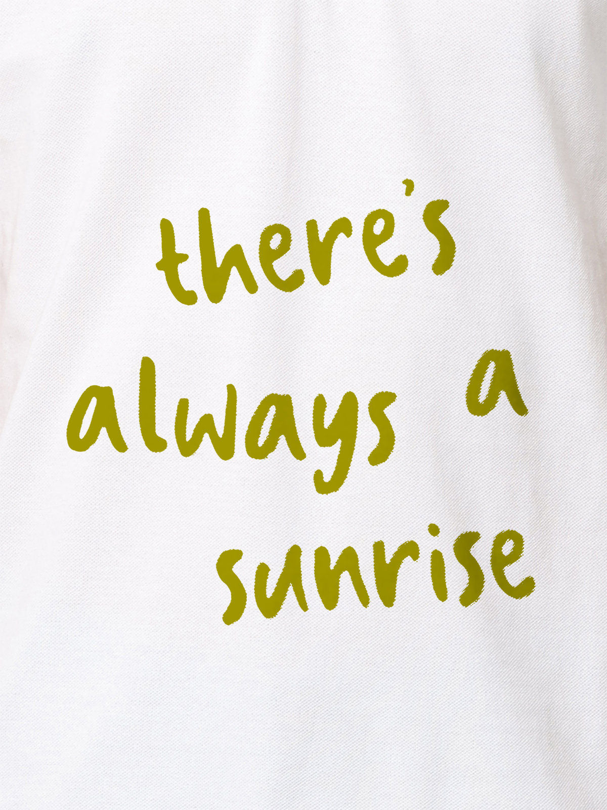 Close up of 'There's Always a Sunrise' design on Men's White Polo T-shirt, highlighting intricate details and vibrant print.