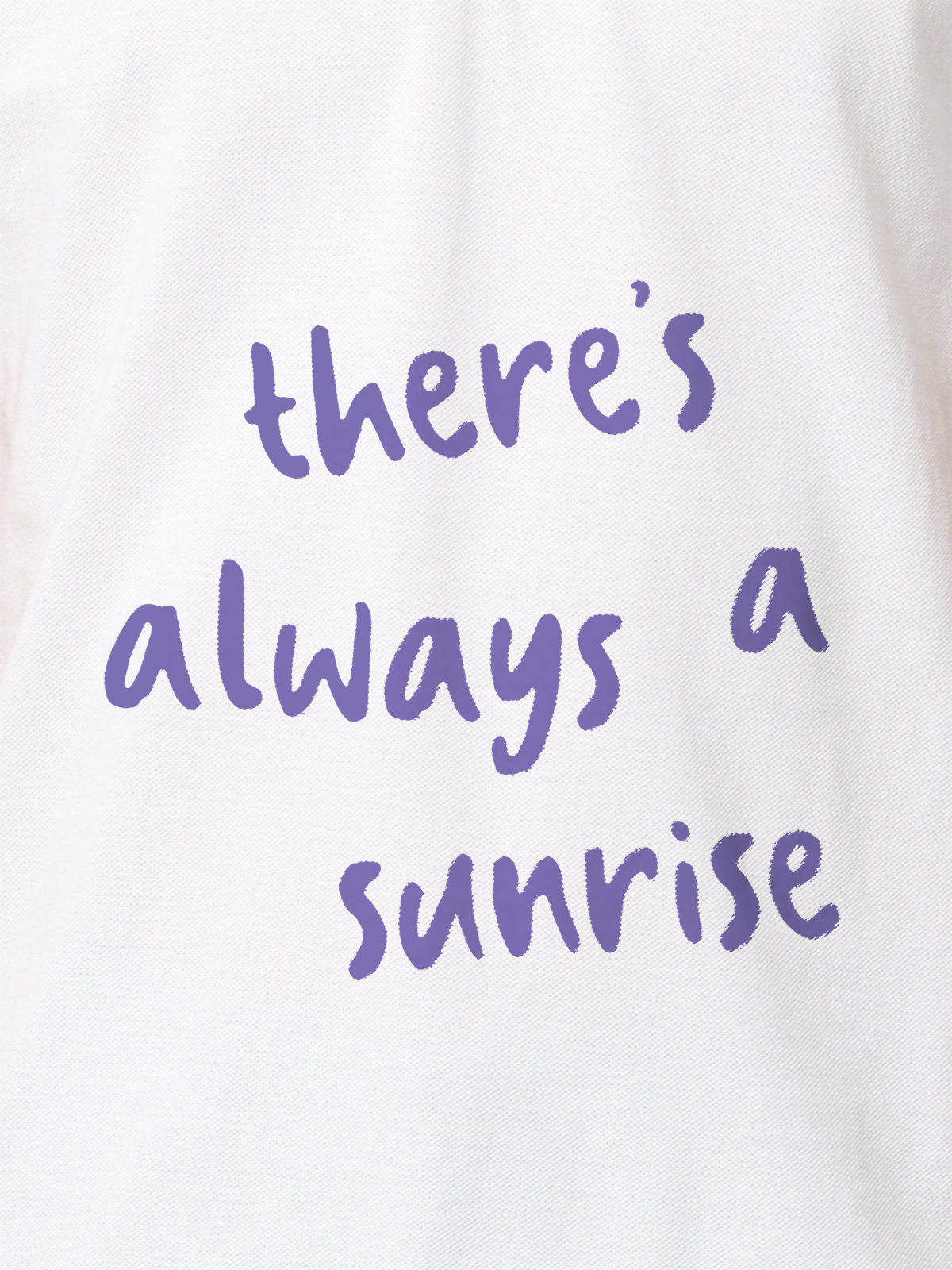 Close up of 'There's Always a Sunrise' design on Men's White Polo T-shirt, highlighting intricate details and vibrant print.