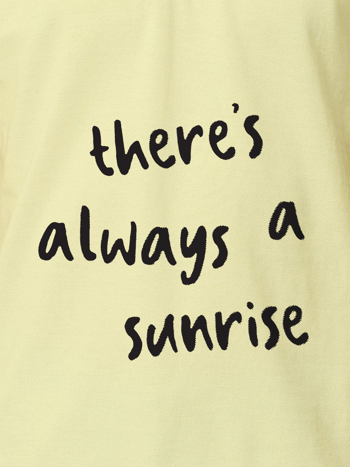 Close up of 'There's Always a Sunrise' design on Men's Yellow Polo T-shirt, highlighting intricate details and vibrant print.