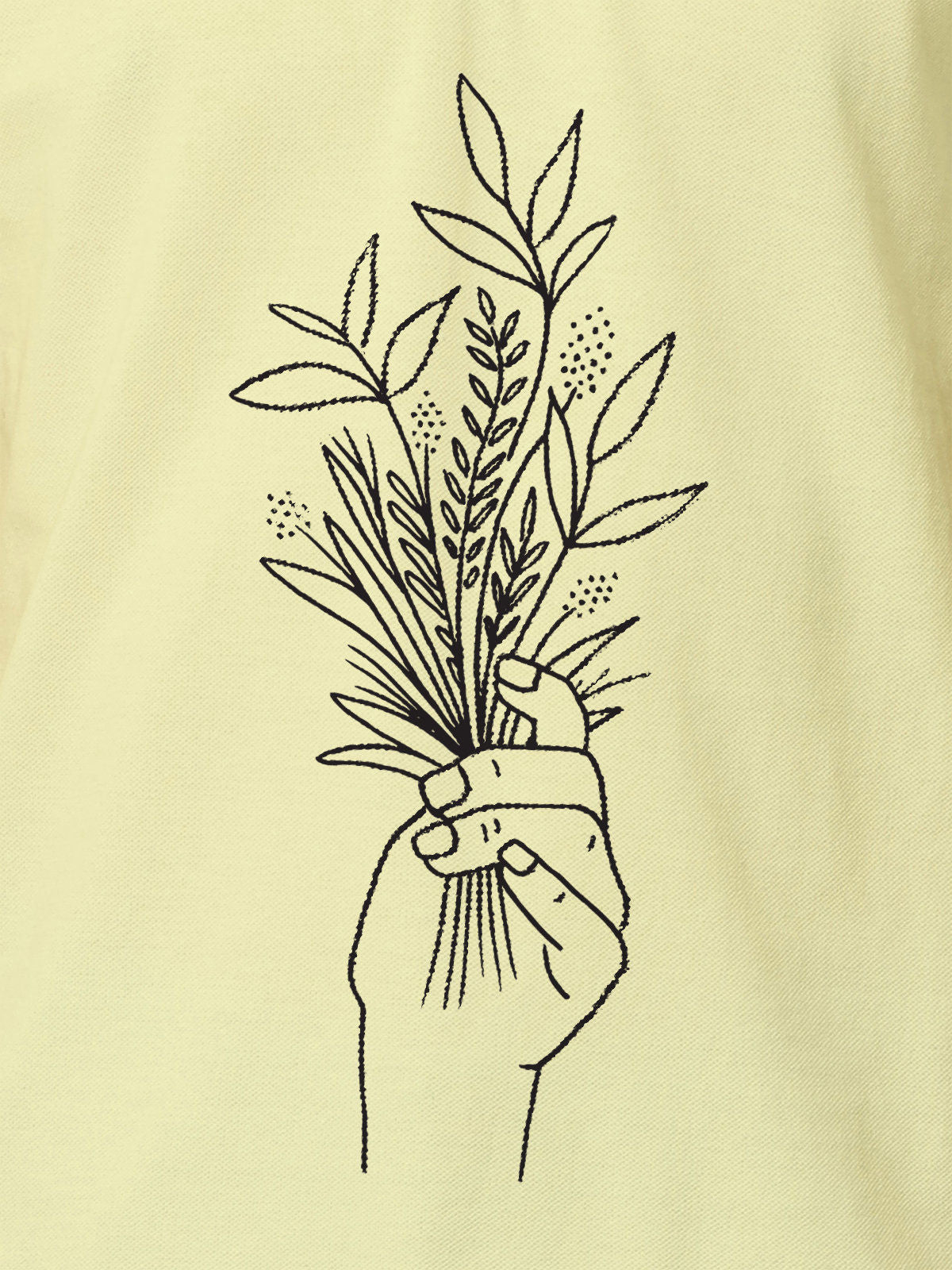Close up of another 'There's Always a Sunrise' design on Men's Yellow Collar T-shirt, highlighting the vibrant print.