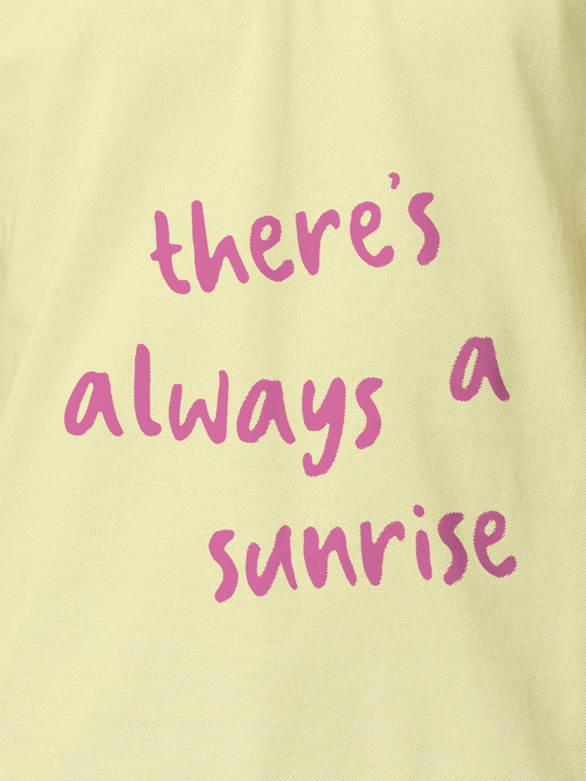 Close up of 'There's Always a Sunrise' design on Men's Yellow Polo T-shirt, highlighting intricate details and vibrant print.