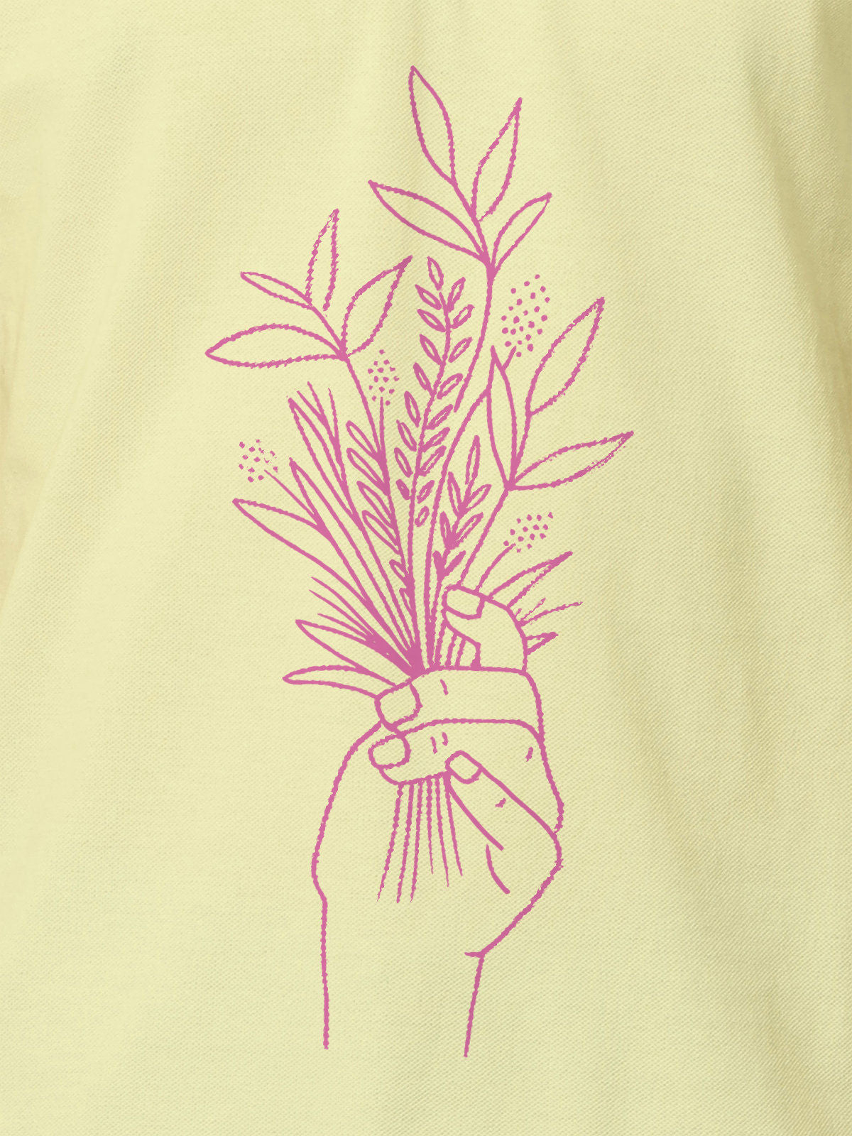 Close up of another 'There's Always a Sunrise' design on Men's Yellow Collar T-shirt, highlighting the vibrant print.