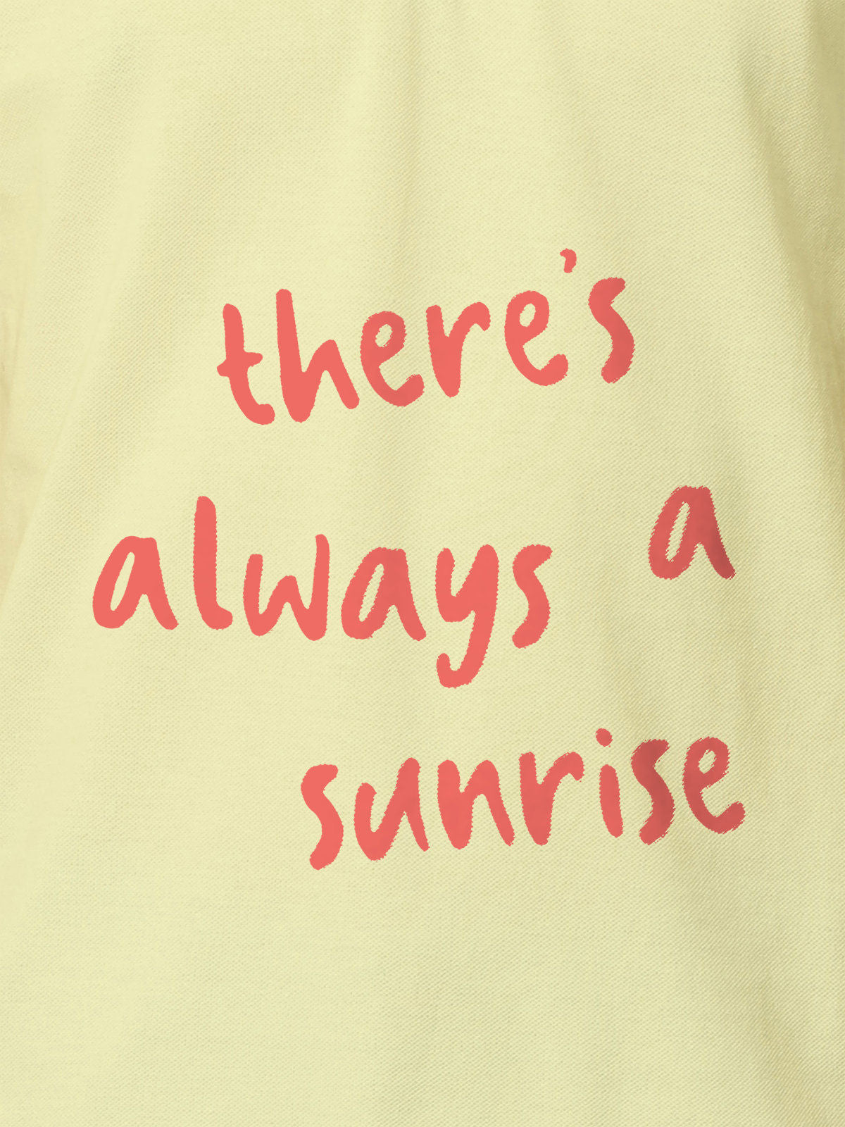 Close up of 'There's Always a Sunrise' design on Men's Yellow Polo T-shirt, highlighting intricate details and vibrant print.