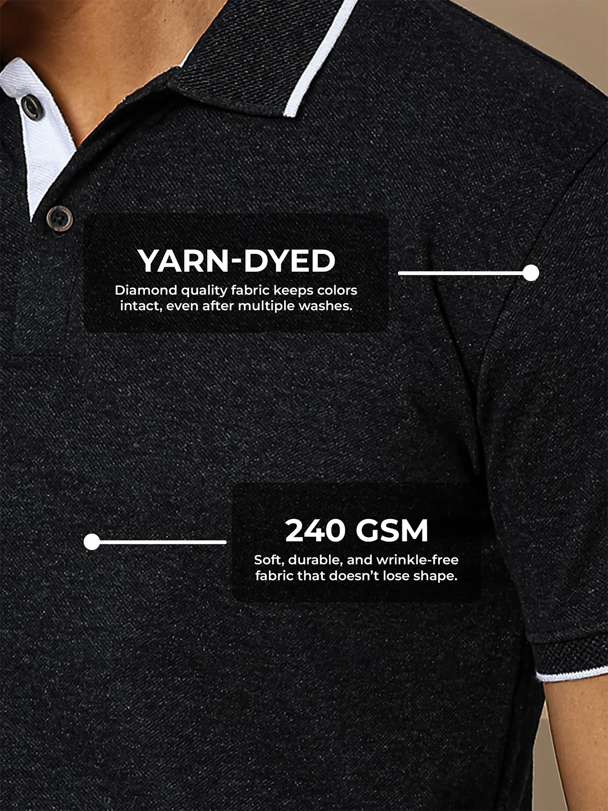 Women's Dark Grey Polo T-shirt made of 240 GSM strong, wrinkle-resistant fabric that doesn't lose color or shape.