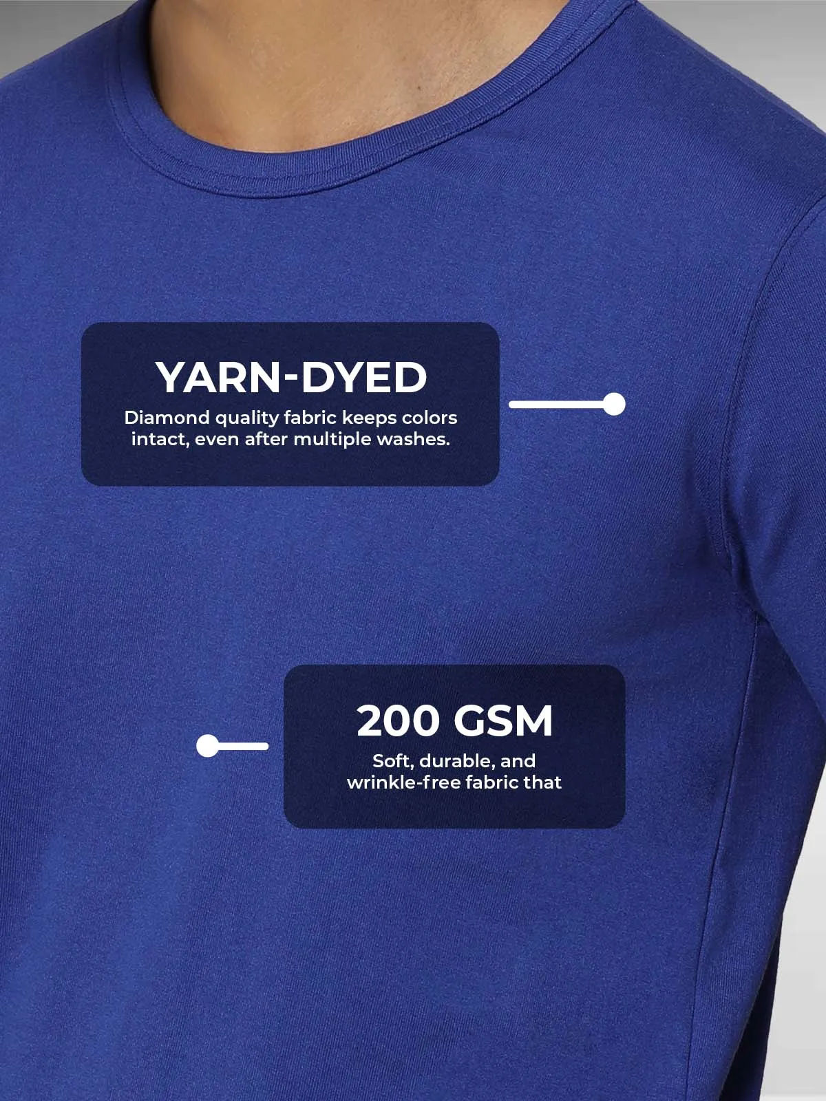 Women's Blue Round Neck T-shirt made of 200 GSM strong, wrinkle-resistant fabric that doesn't lose color or shape.