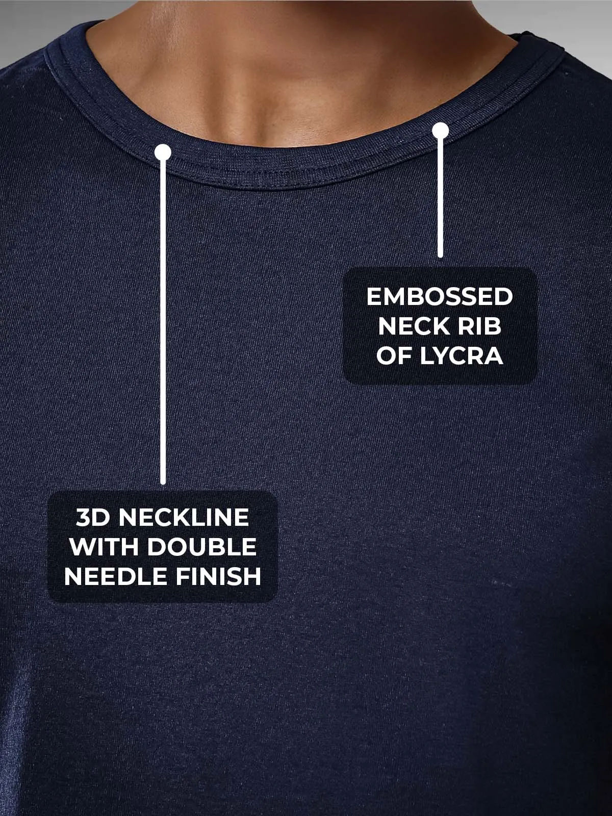 Women's Navy Blue Round Neck T-shirt having 3D Neckline with Double Needle Finish & Embossed Lycra Rib, for a premium look.