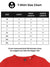 Size chart for Fighterhero Men's Red T-shirt with 'Calm' design