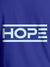 Close up of 'Hope' design on Men's Blue Round Neck T-shirt, highlighting intricate details and vibrant print.