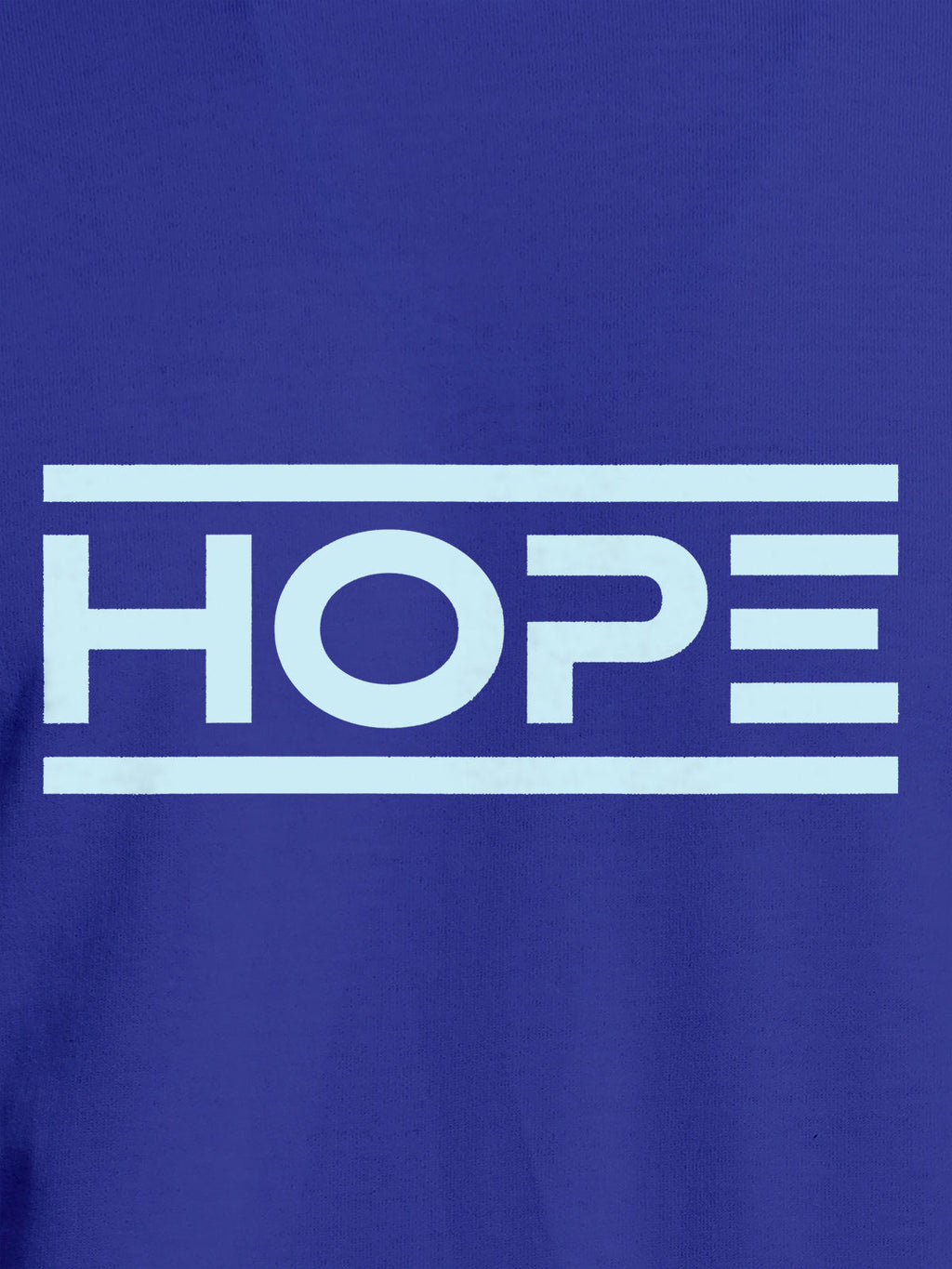 Close up of 'Hope' design on Women's Blue Round Neck T-shirt, highlighting intricate details and vibrant print.