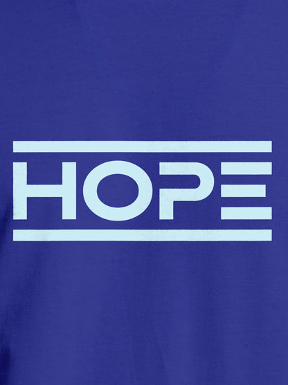 Close up of 'Hope' design on Women's Blue Round Neck T-shirt, highlighting intricate details and vibrant print.