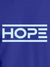 Close up of 'Hope' design on Women's Blue Round Neck T-shirt, highlighting intricate details and vibrant print.