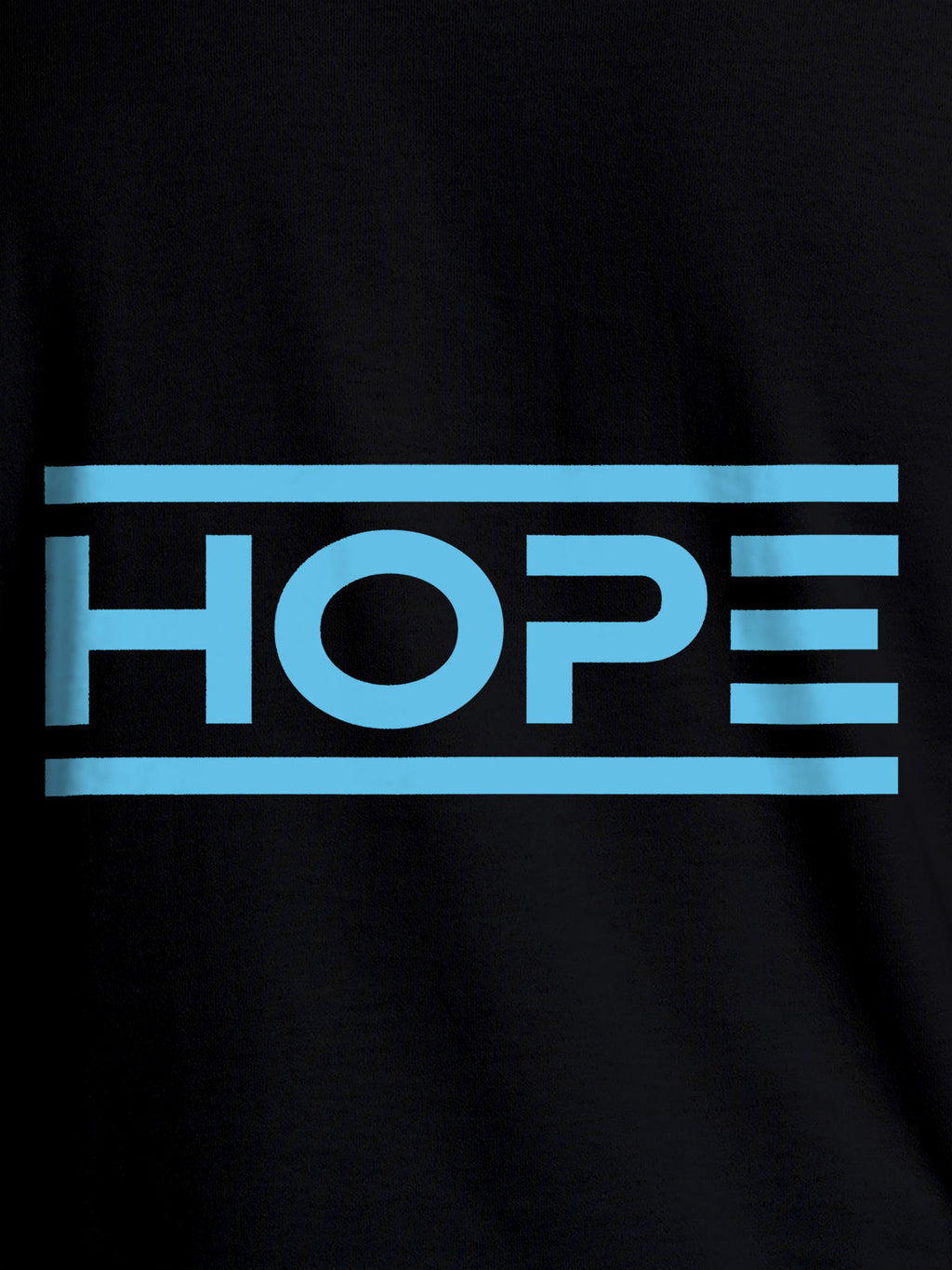 Close up of 'Hope' design on Men's Black Round Neck T-shirt, highlighting intricate details and vibrant print.