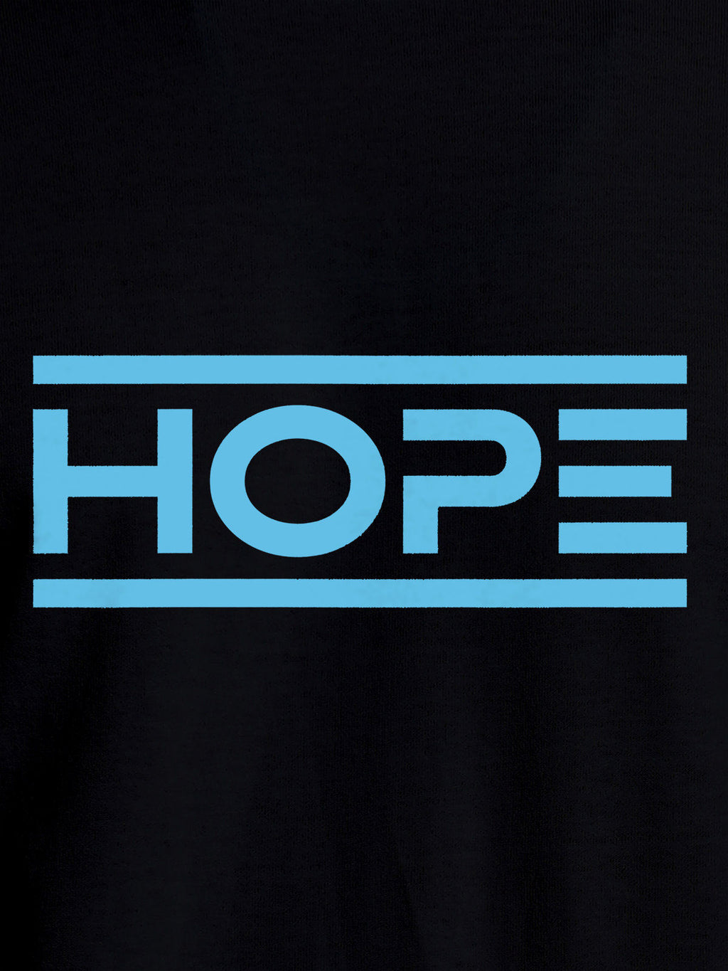 Close up of 'Hope' design on Women's Black Round Neck T-shirt, highlighting intricate details and vibrant print.