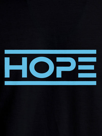 Close up of 'Hope' design on Women's Black Round Neck T-shirt, highlighting intricate details and vibrant print.