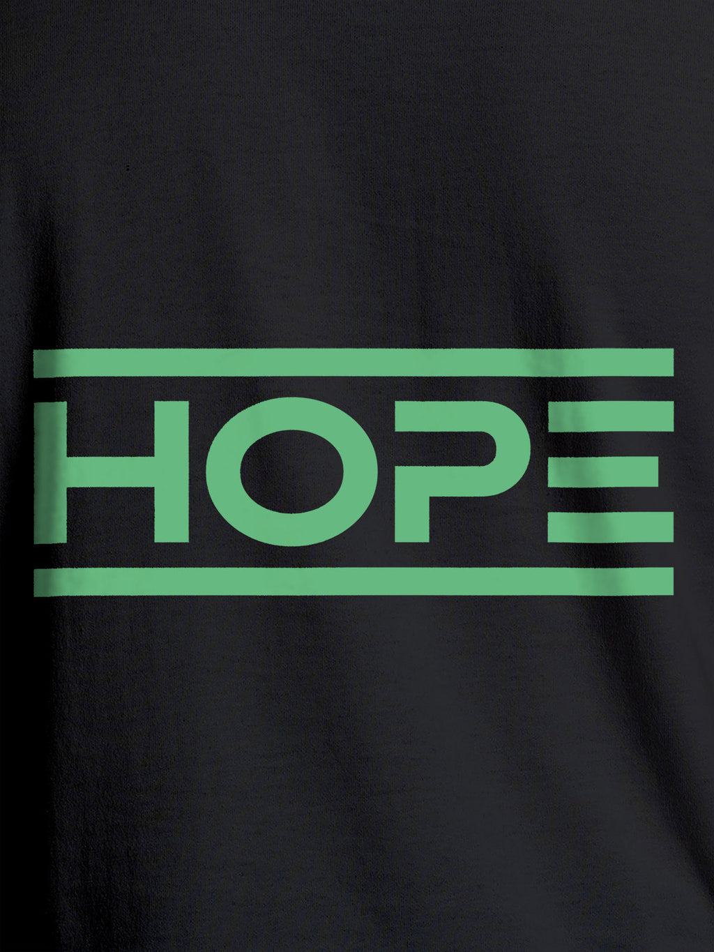 Close up of 'Hope' design on Men's Dark Grey Round Neck T-shirt, highlighting intricate details and vibrant print.