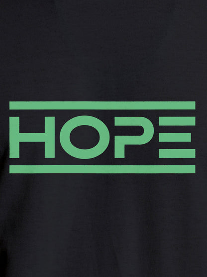 Close up of 'Hope' design on Women's Dark Grey Round Neck T-shirt, highlighting intricate details and vibrant print.