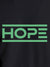 Close up of 'Hope' design on Women's Dark Grey Round Neck T-shirt, highlighting intricate details and vibrant print.