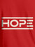 Close up of 'Hope' design on Men's Red Round Neck T-shirt, highlighting intricate details and vibrant print.